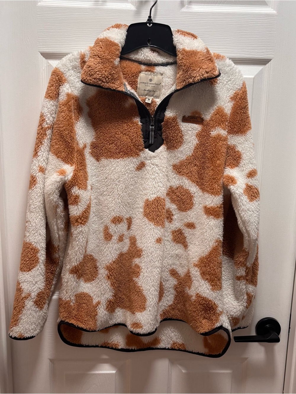 Simply Southern Cowprint Teddy Pullover Jacket - Cream & Brown